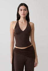 Aspyn Slinky And Mesh Top - Chocolate