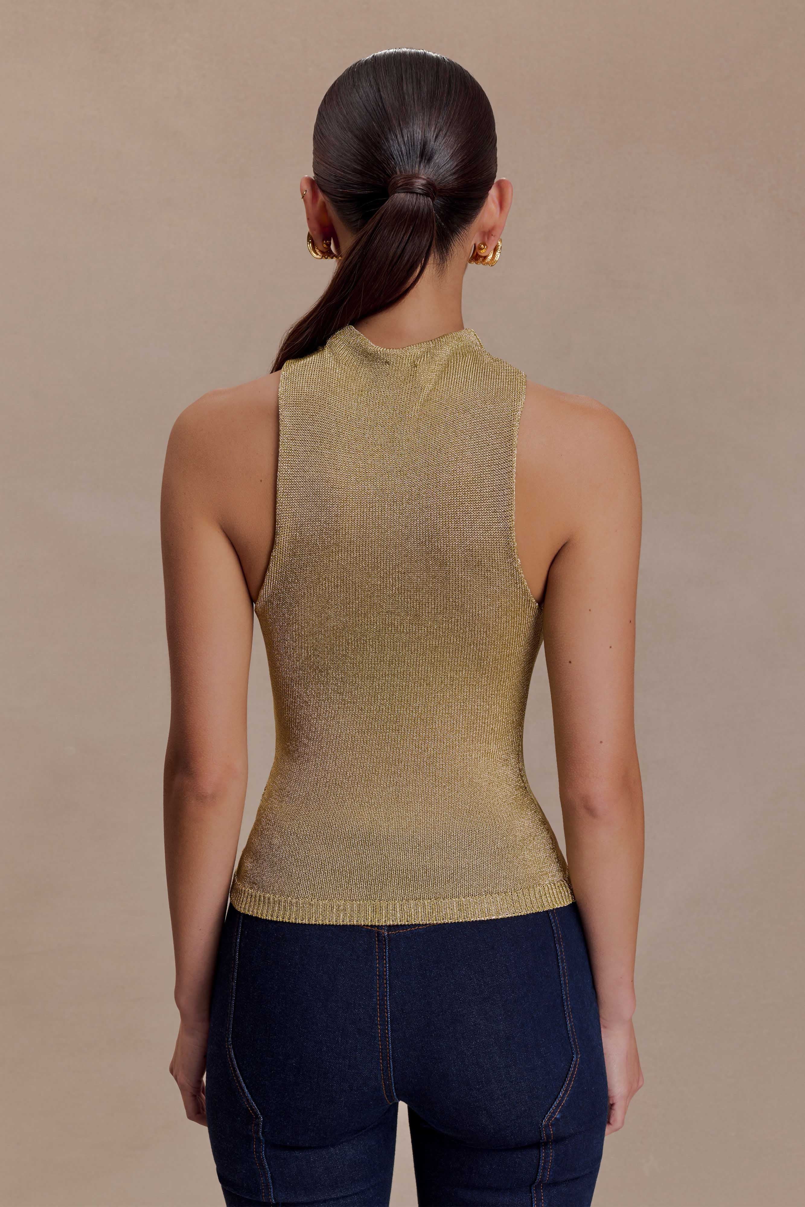 Nikki Lurex Top With Hardware - Gold