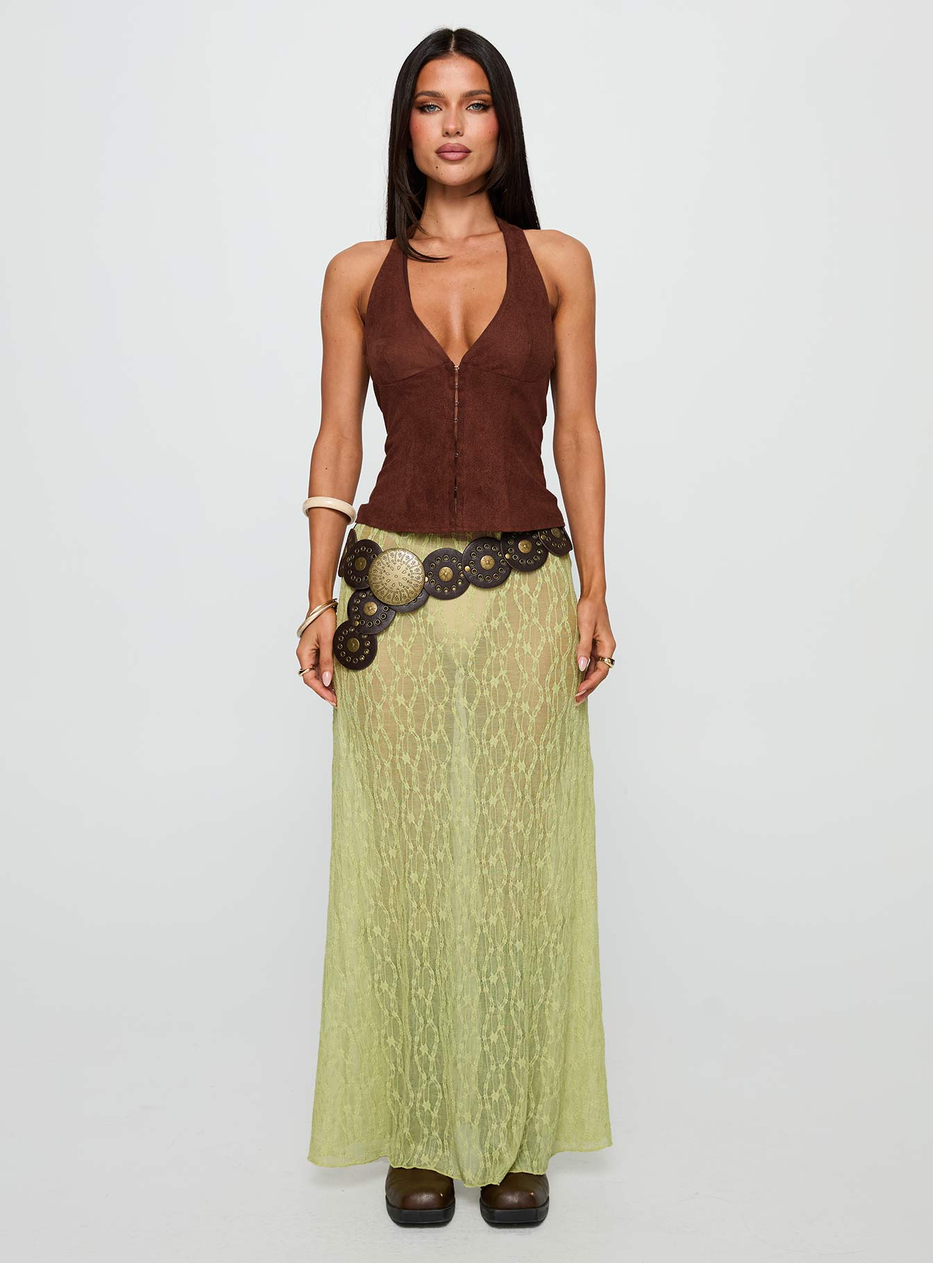 Movie Stars Faux Suede Halter Top Brown